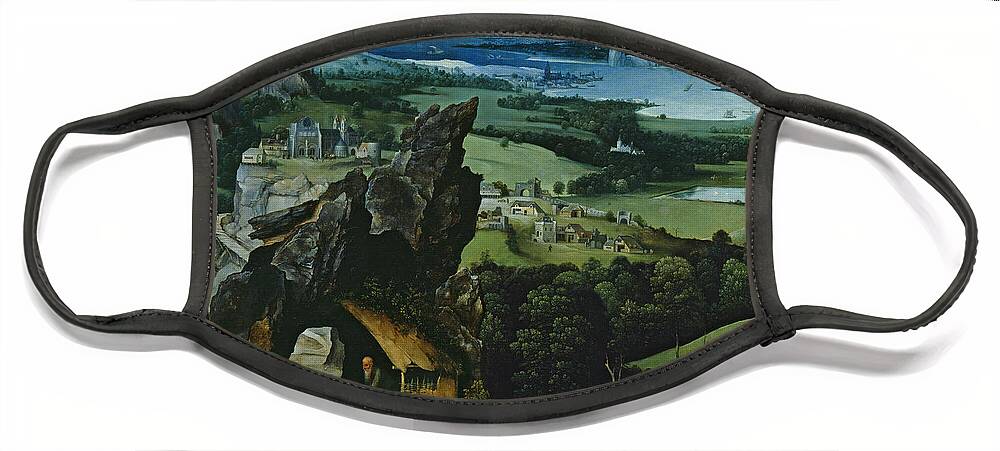 Joachim Patinir Face Mask featuring the painting Landscape with Saint Jerome by Joachim Patinir