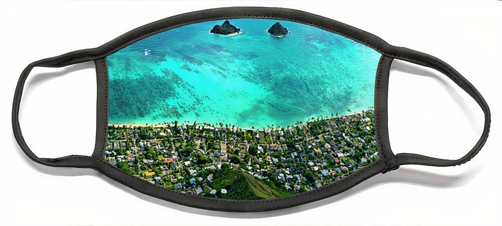 A Helicopter Face Mask featuring the photograph Lanikai over view by Sean Davey
