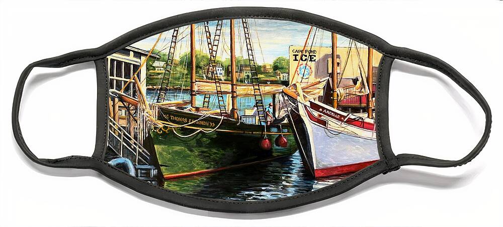 Schooners Face Mask featuring the painting Lannon and Ardelle Gloucester MA by Eileen Patten Oliver