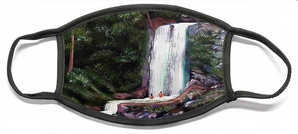Puerto Rico Face Mask featuring the painting Las Marias Puerto Rico Waterfall by Luis F Rodriguez