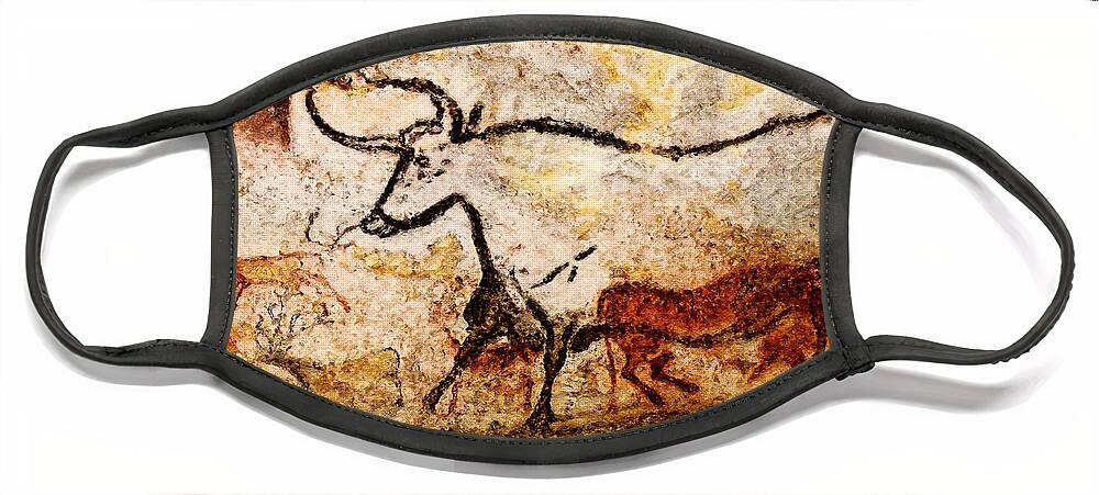 Lascaux Face Mask featuring the digital art Lascaux Hall of the Bulls - Aurochs by Weston Westmoreland