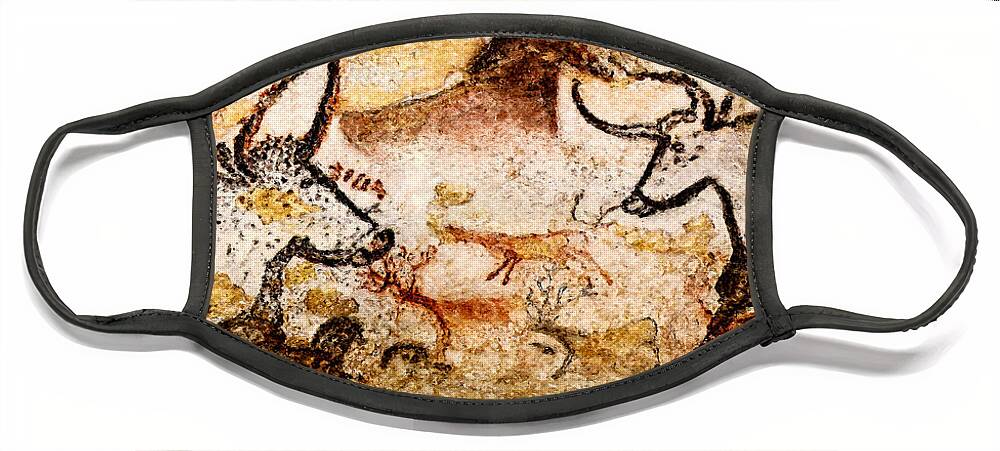 Lascaux Face Mask featuring the digital art Lascaux Hall of the Bulls - Deer and Aurochs by Weston Westmoreland