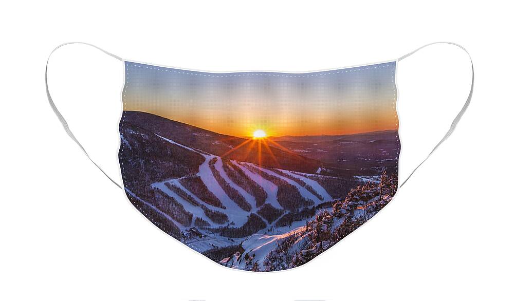Last Winter Sunset Over Cannon Mountain Face Mask featuring the photograph Last Winter Sunset over Cannon Mountain Vertical by White Mountain Images