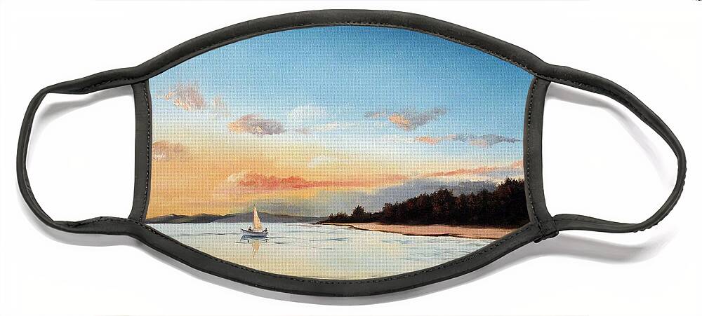 Sunset Face Mask featuring the painting Late Sunset along the Beach by Christopher Shellhammer