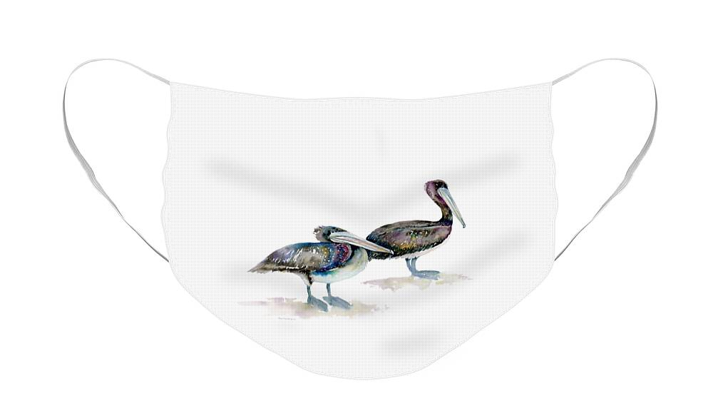 Brown Pelican Face Mask featuring the painting Laurel and Hardy, Brown Pelicans by Amy Kirkpatrick