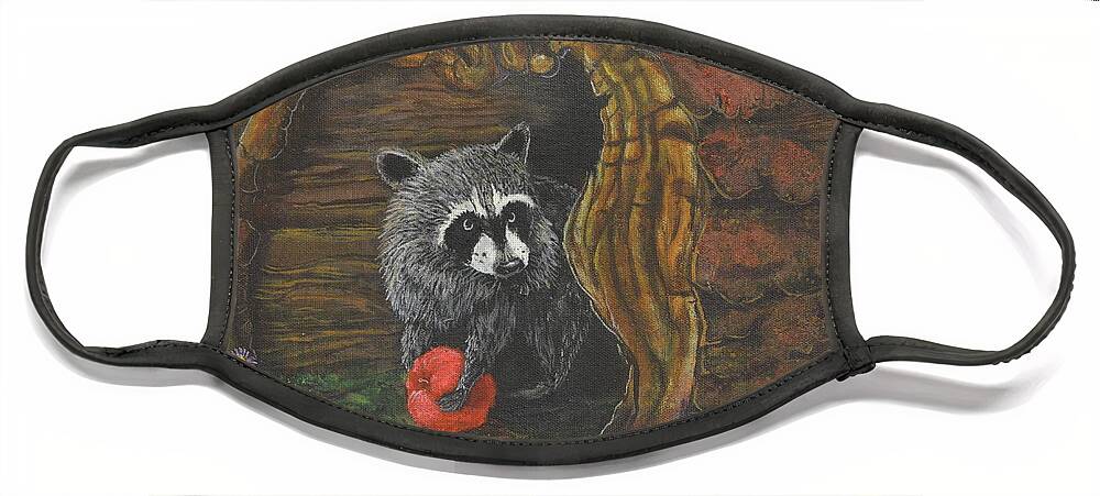 Raccoon Face Mask featuring the painting Laying Low by Rod B Rainey