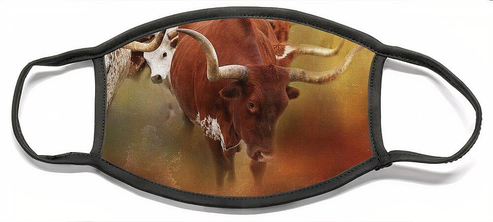 Longhorn Face Mask featuring the photograph Leading the Herd by Toni Hopper