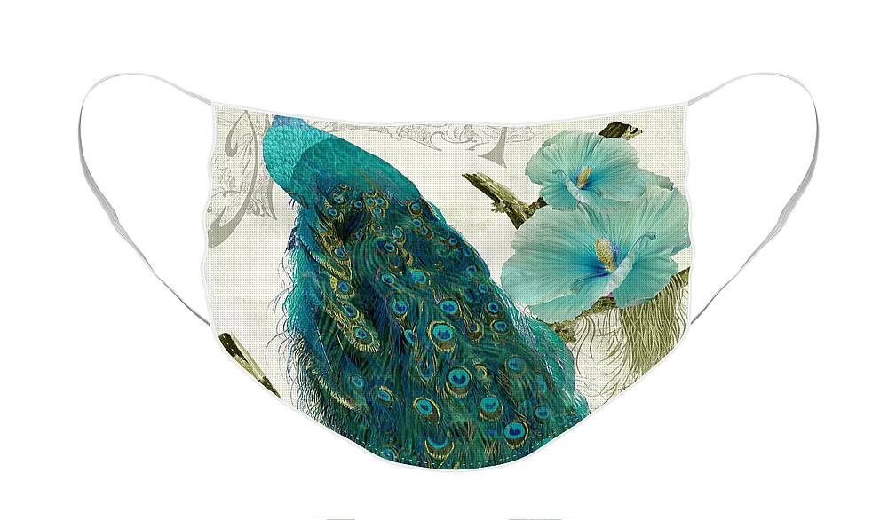 Peacock Face Mask featuring the painting Les Paons by Mindy Sommers