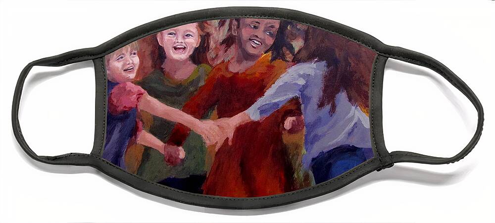 Children Face Mask featuring the painting Lets Dance by Karen Ilari