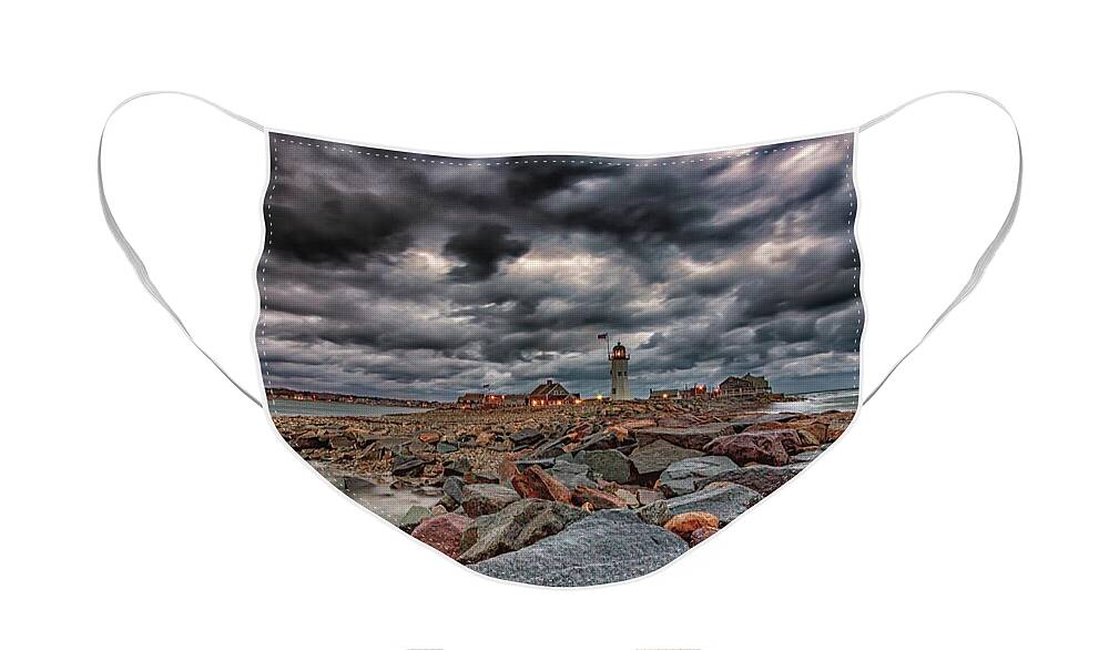 Lighthouse In Storm Face Mask featuring the photograph Lighthouse in Storm by Brian MacLean