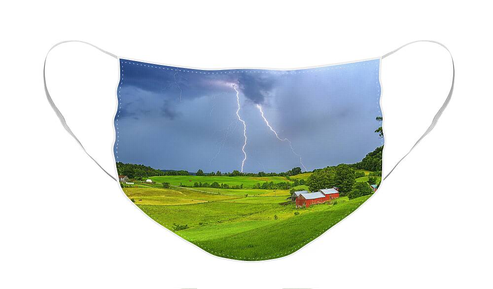 Jericho Hills Photography Face Mask featuring the photograph Lightning Storm Over Jenne Farm by John Vose