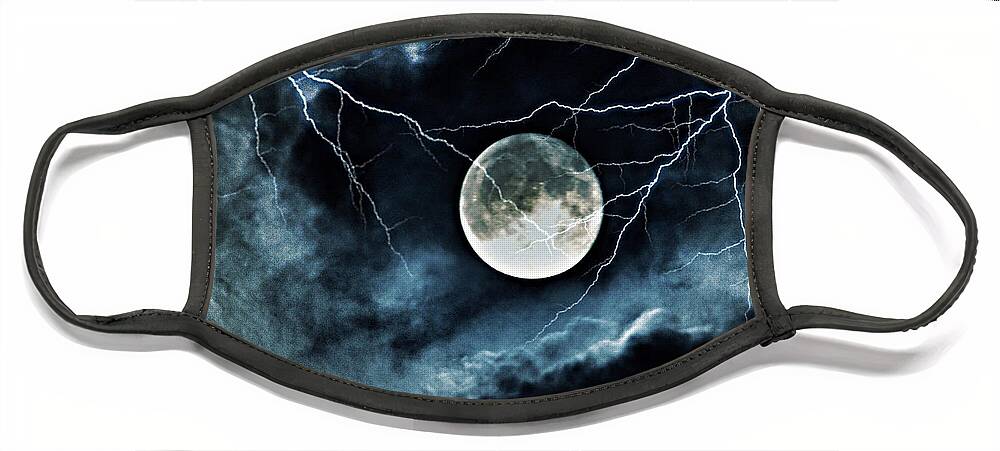 Lightning Sky At Full Moon Face Mask featuring the photograph Lightning Sky at Full Moon by Marianna Mills