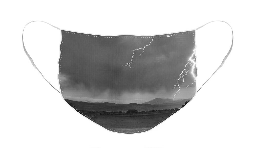 Lightning Face Mask featuring the photograph Lightning Striking Longs Peak Foothills 5BW by James BO Insogna
