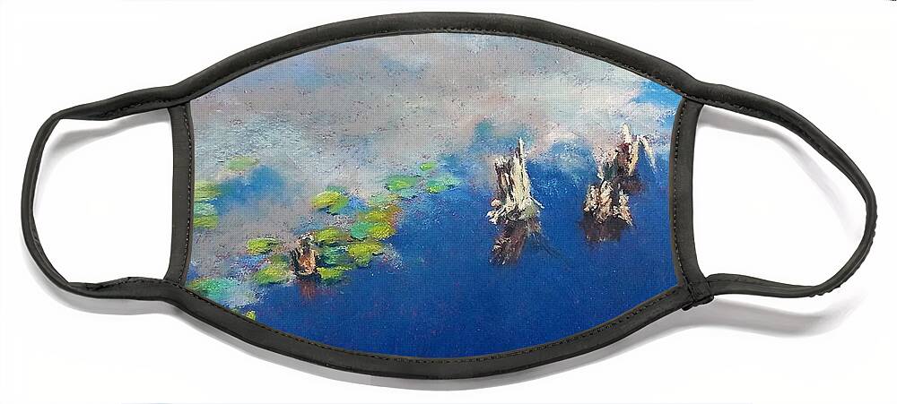 Landscape Face Mask featuring the pastel Lily Pond by Diana Colgate