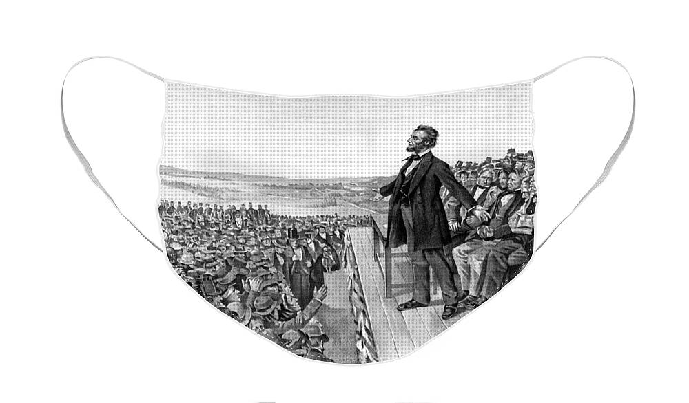 Gettysburg Address Face Mask featuring the drawing Lincoln Delivering The Gettysburg Address by War Is Hell Store