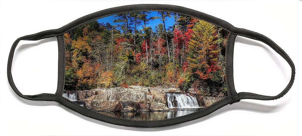 Linville Upper Falls During Fall Face Mask featuring the photograph Linville Upper Falls During Fall by Carol Montoya