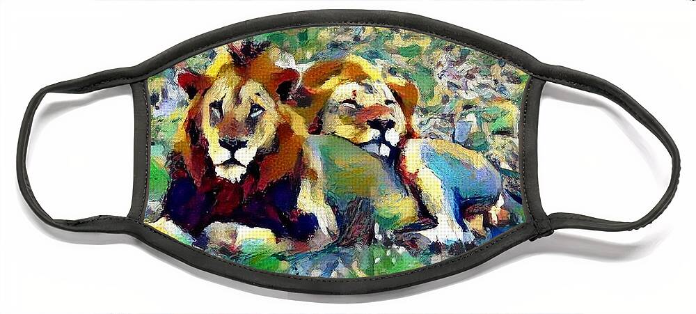 Lion Face Mask featuring the photograph Lion buddies by Gini Moore