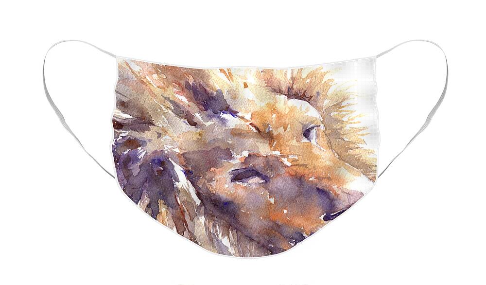 Lion Face Mask featuring the painting Lion by Claudia Hafner