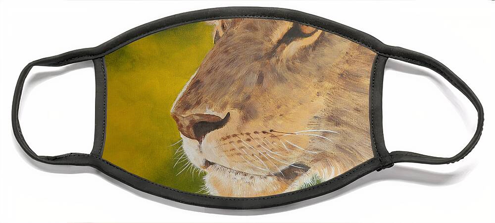 Lion Face Mask featuring the painting Lion portrait by John Neeve
