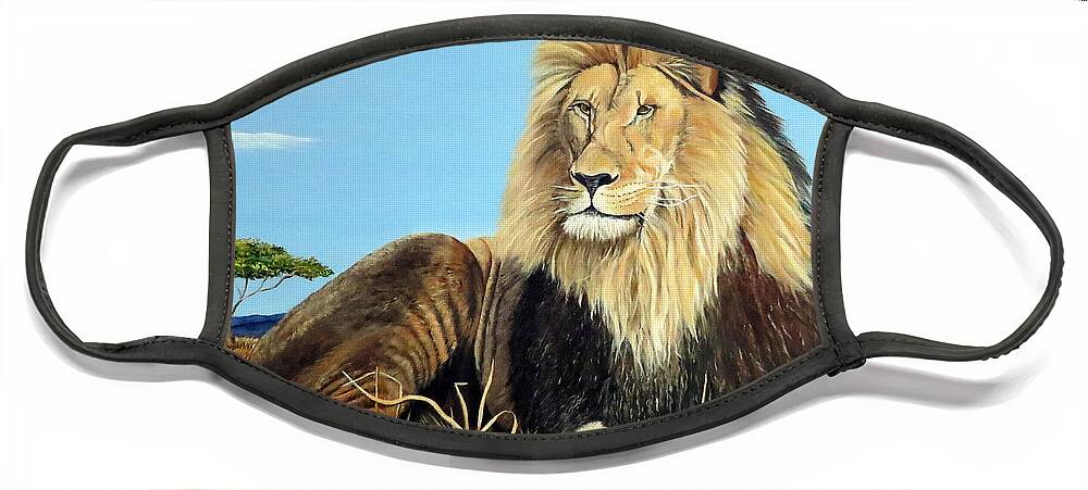 Africa Face Mask featuring the painting Lions Pride by Marilyn McNish