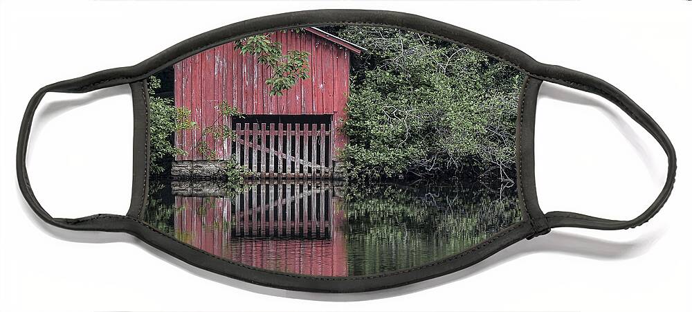 Boathouse Face Mask featuring the photograph Little Red Boathouse by Ken Johnson
