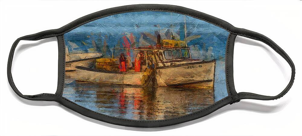 Salem Face Mask featuring the photograph Lobster man pulling in his lobster pots by Jeff Folger
