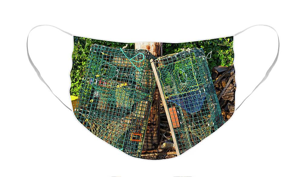 Maine Face Mask featuring the photograph Lobster Pots - Perkins Cove - Maine by Steven Ralser