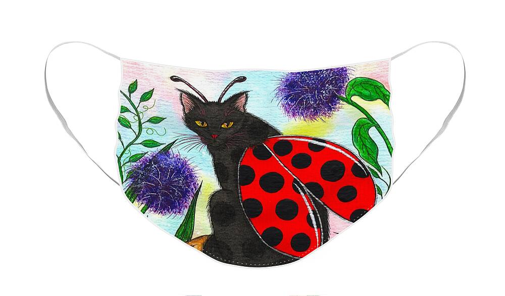 Ladybug Face Mask featuring the painting Logan Ladybug Fairy Cat by Carrie Hawks