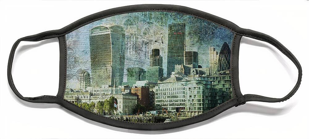 City-landscape Face Mask featuring the digital art London Skyline Key of Blue by Nicky Jameson