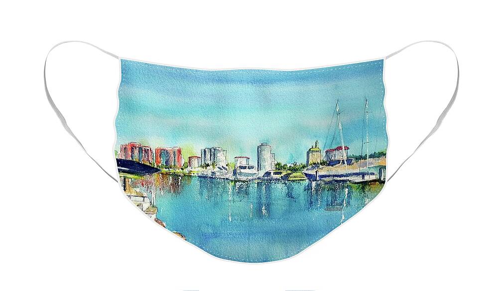 Long Beach Face Mask featuring the painting Long Beach Coast by Debbie Lewis