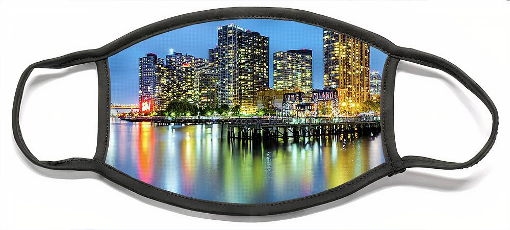 Gantry Plaza Face Mask featuring the photograph Long Island City skyline at dusk by Mihai Andritoiu