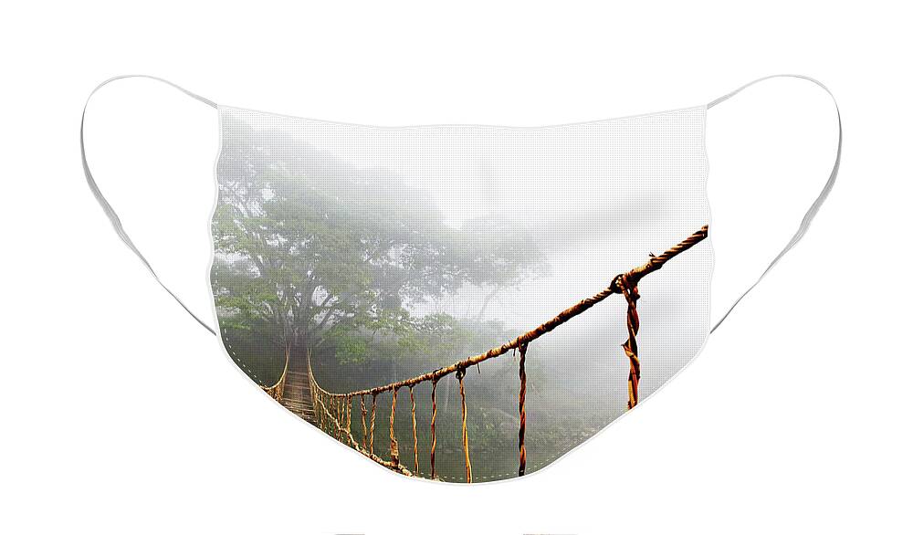 Jungle Journey Face Mask featuring the photograph Long Rope Bridge by Skip Nall