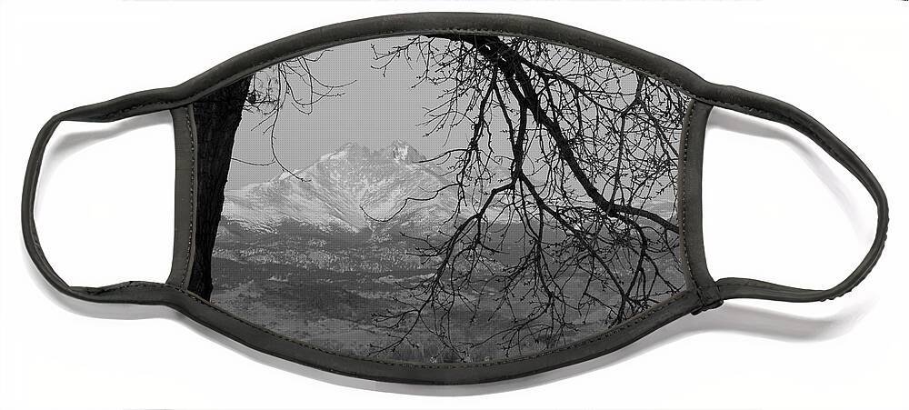 Longs Peak Face Mask featuring the photograph Longs Peak and Mt. Meeker the Twin Peaks Black and White Photo I by James BO Insogna