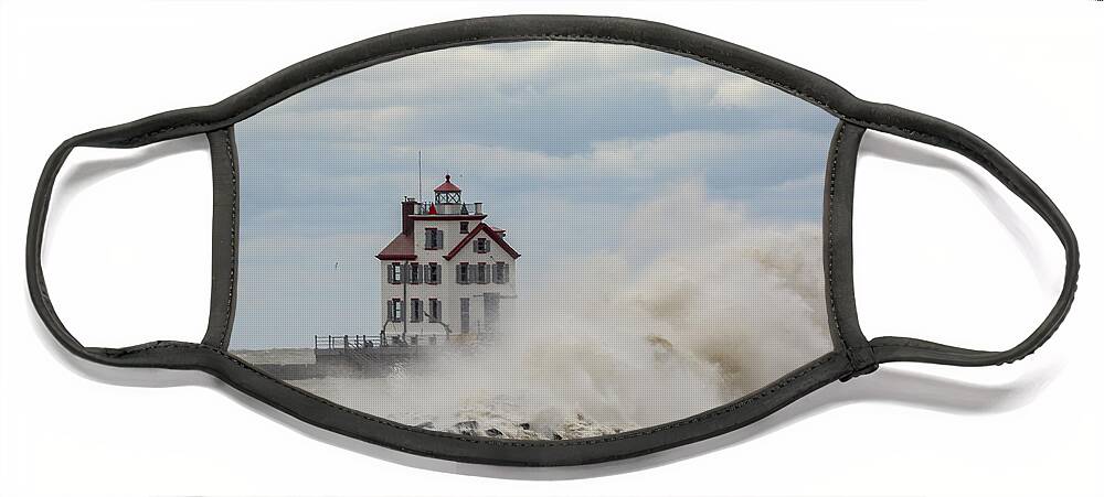 Jewel Of The Port Face Mask featuring the photograph Lorain Ligthouse by Jack R Perry