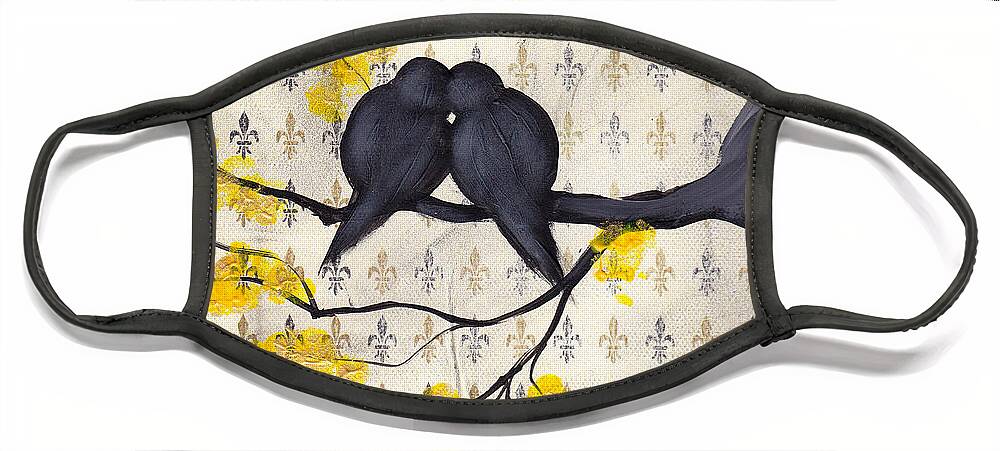 Birds Face Mask featuring the painting Love lifts us up where we belong by Abril Andrade