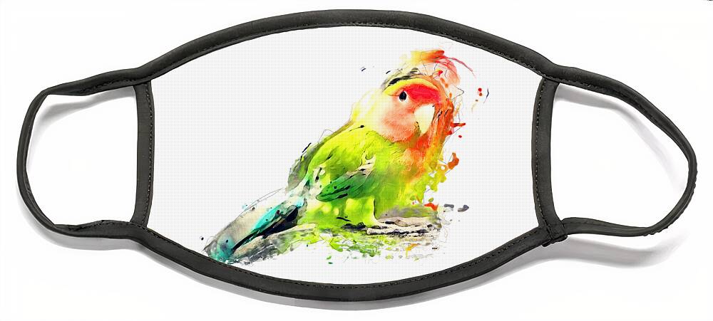 Lovebird Face Mask featuring the painting Lovebird watercolor painting by Justyna Jaszke JBJart