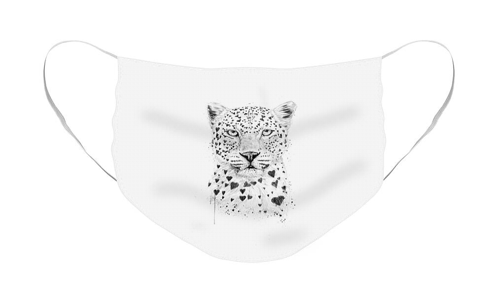 Leopard Face Mask featuring the drawing Lovely leopard by Balazs Solti