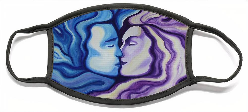 Acrylic Face Mask featuring the painting Lovers in Eternal Kiss by Jindra Noewi