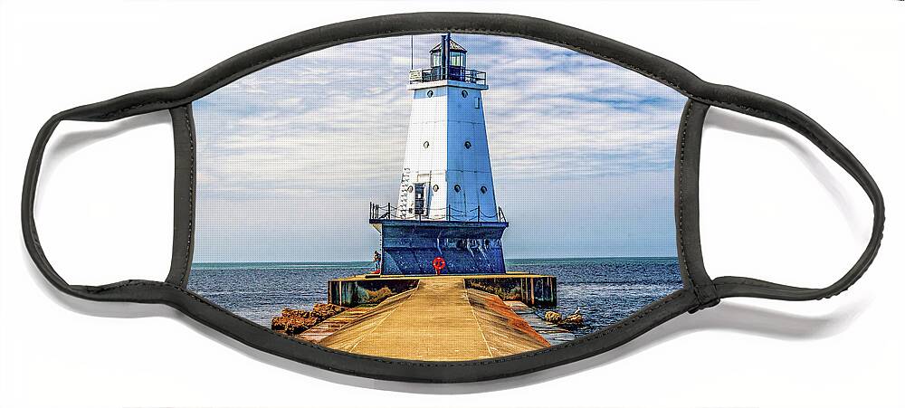 Great Lakes Face Mask featuring the photograph Ludington Light on the North Pier by Nick Zelinsky Jr