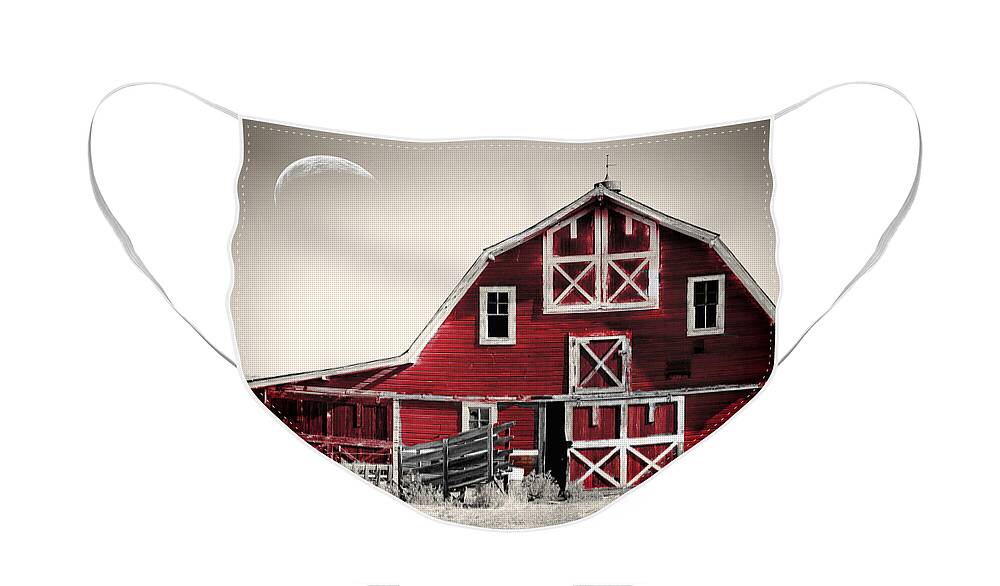 Red Barn Face Mask featuring the painting Luna Barn by Mindy Sommers