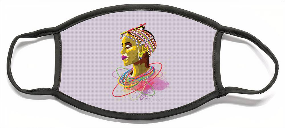 Men Face Mask featuring the painting Maasai Beauty by Anthony Mwangi