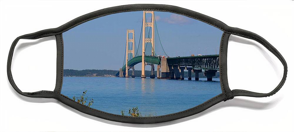 Michigan Face Mask featuring the photograph Mackinac Bridge on a Sunny Afternoon by Keith Stokes