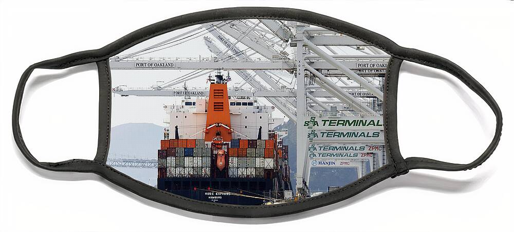 Made In China Face Mask featuring the photograph Made in China -- Container Ship Kobe Express at Port of Oakland, California by Darin Volpe
