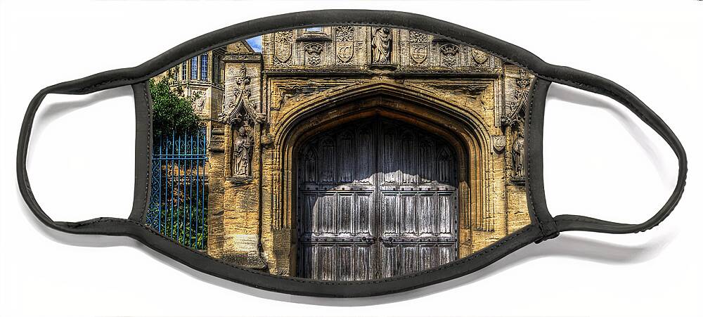 Yhun Suarez Face Mask featuring the photograph Magdalen College Door - Oxford by Yhun Suarez