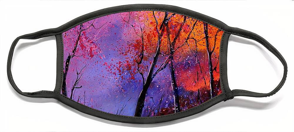 Landscape Face Mask featuring the painting Magic trees by Pol Ledent