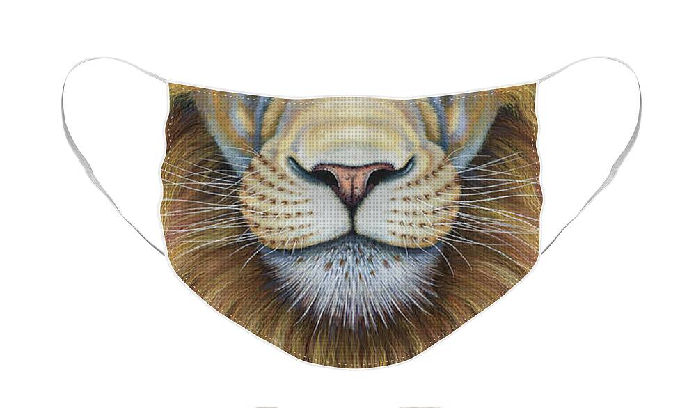 Lion Face Mask featuring the painting The Lion's Mane Attraction by Tish Wynne