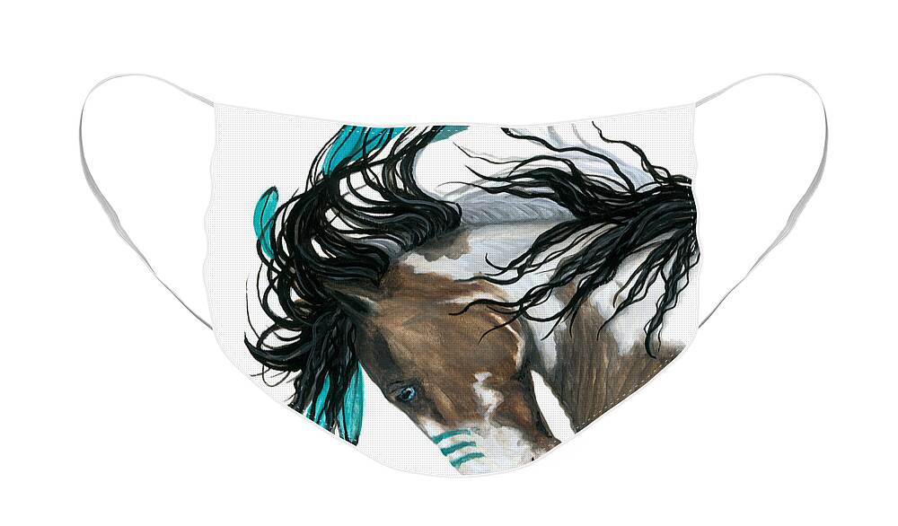 Turquoise Face Mask featuring the painting Majestic Turquoise Horse by AmyLyn Bihrle