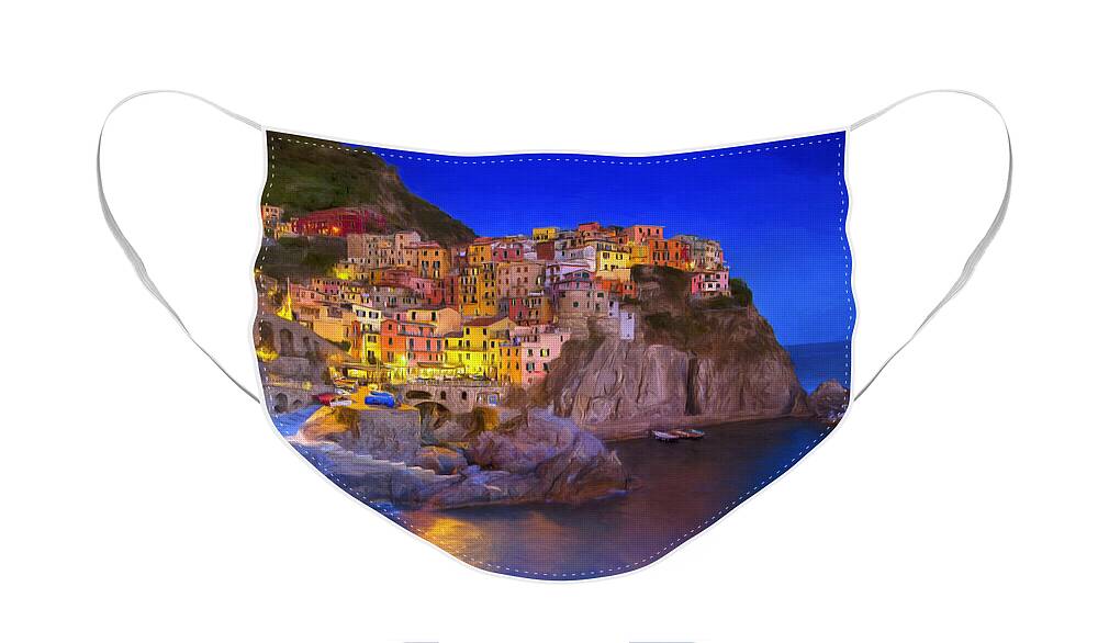 Italy Face Mask featuring the painting Manarola By Moonlight by Dominic Piperata