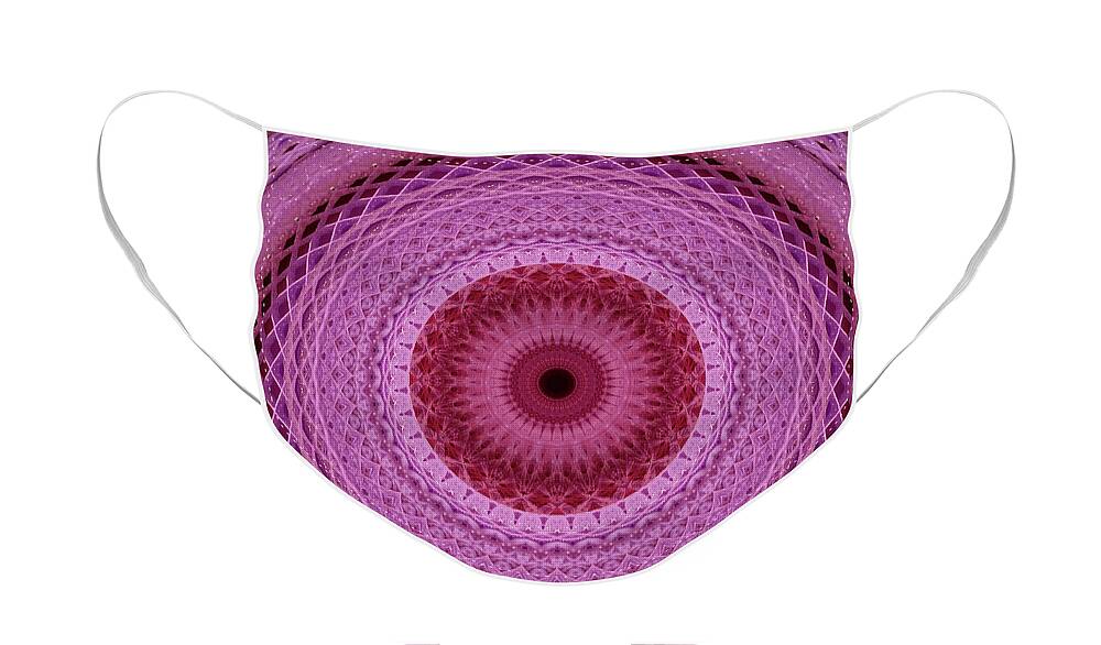 Mandala Face Mask featuring the photograph Mandala in pink, white and red tones by Jaroslaw Blaminsky