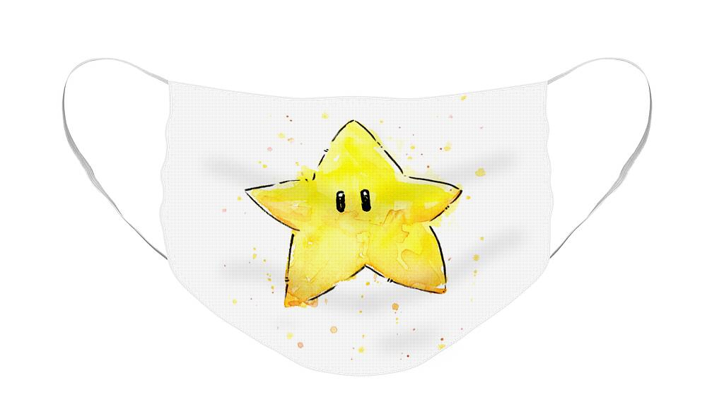 Star Face Mask featuring the painting Mario Invincibility Star Watercolor by Olga Shvartsur